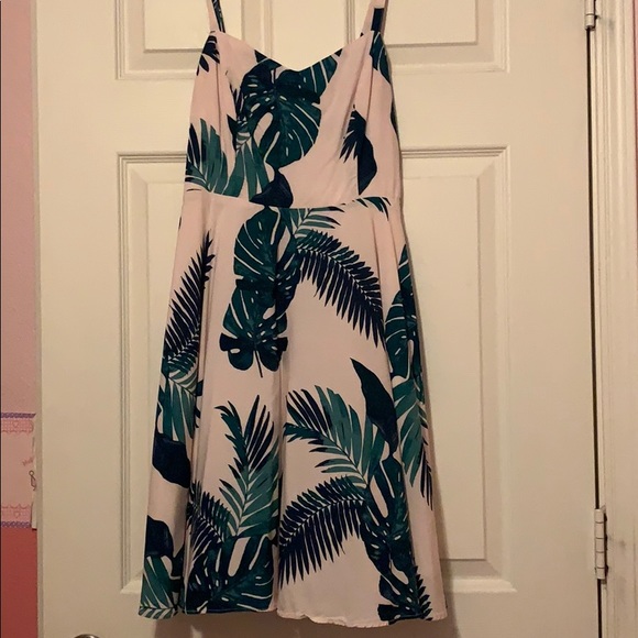 pink dress with green leaves